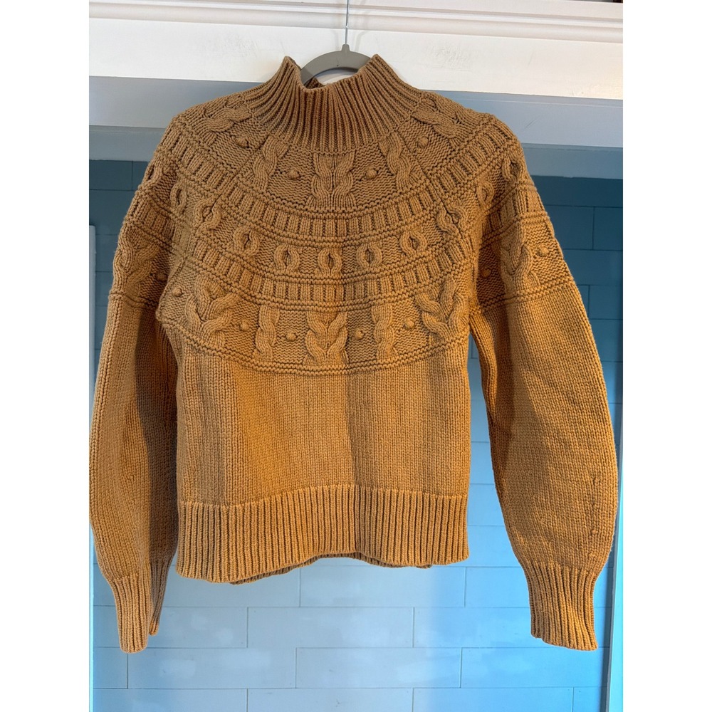 Banana Republic Camel Brown Cable Knit Yoke Mock Neck Sweater Small 509227-01